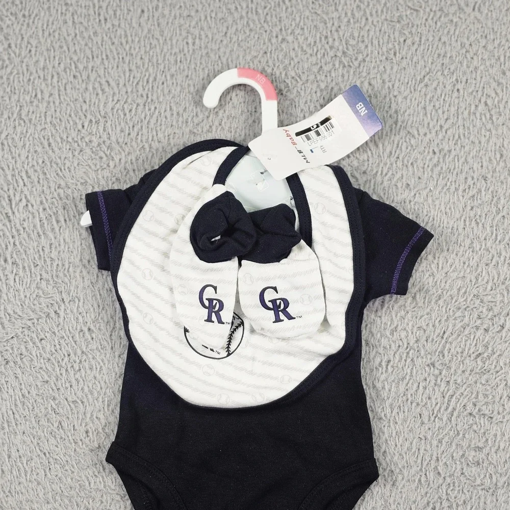 Colorado‎ Rockies Shirt Bodysuit Boys 0-3 Months Black MLB Baseball Bib Booties